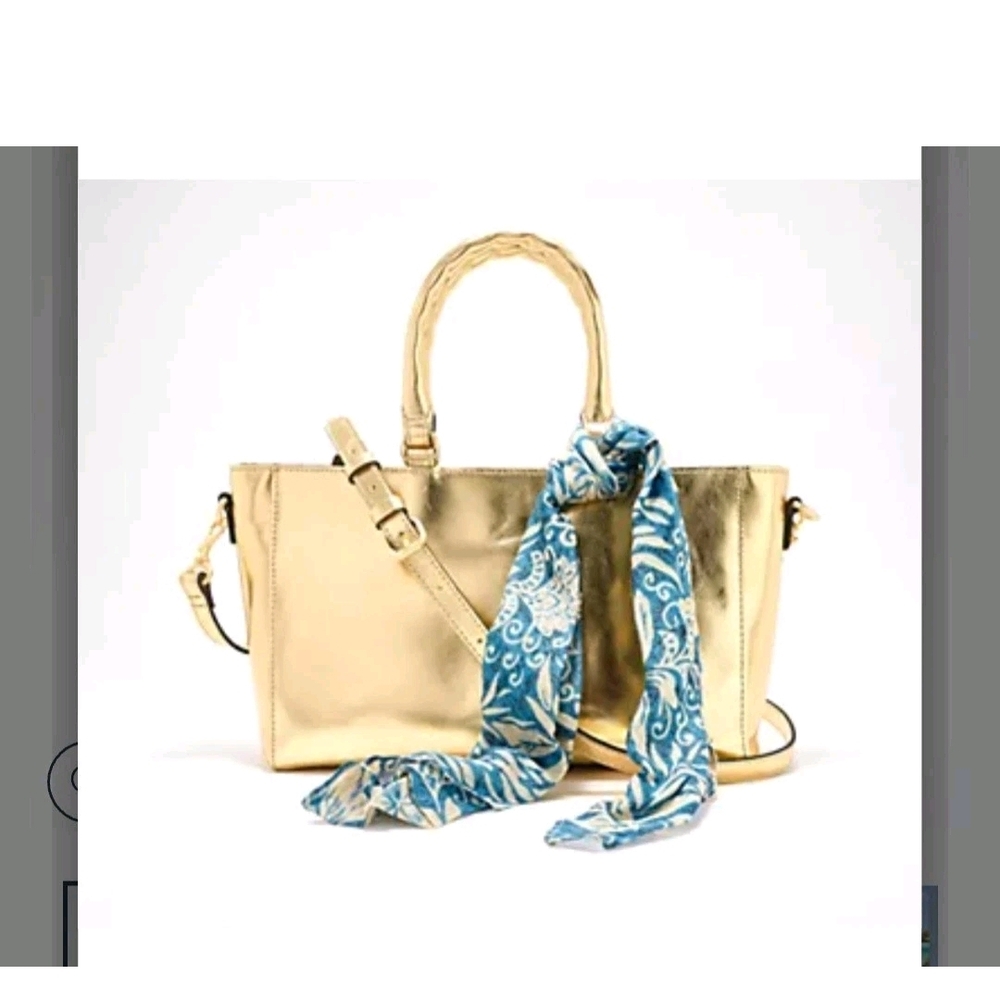 Patricia Nash Gold Satchel with Blue Scarf